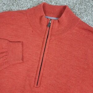 FootJoy Mens Large Solid Orange Stretch Knit Quarter Zip 100% Wool Long Sleeve